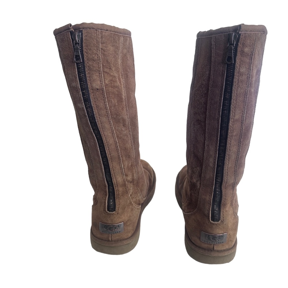 UGG Knightsbridge Boots Brown Back Zipper Shearling Sherpa Lined Suede sz 10 - Picture 3 of 9